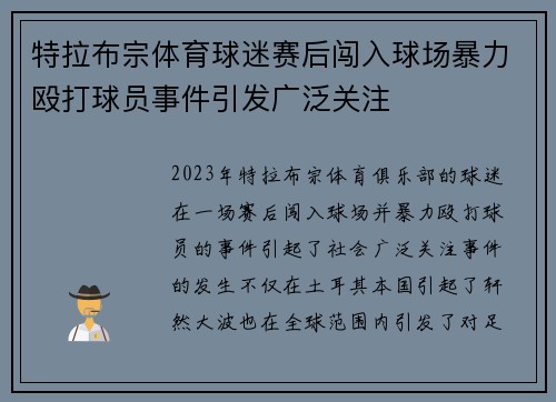 特拉布宗体育球迷赛后闯入球场暴力殴打球员事件引发广泛关注 特拉布宗体育球迷赛后闯入球场暴力殴打球员事件引发广泛关注